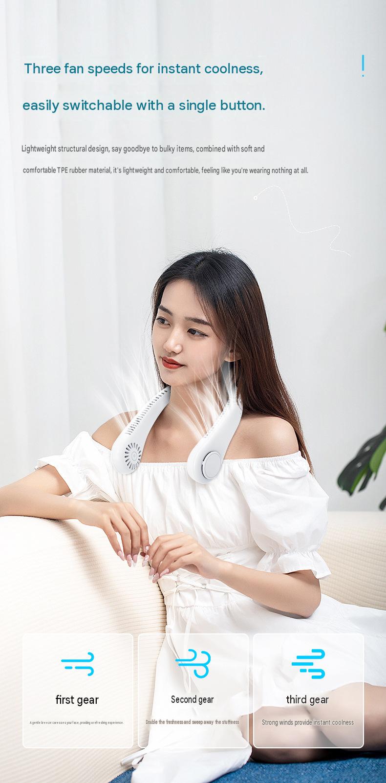 Douyin Explosive Hanging Neck Fan Mini Portable Leafless Fan Mute USB Portable Handheld Folding Fan