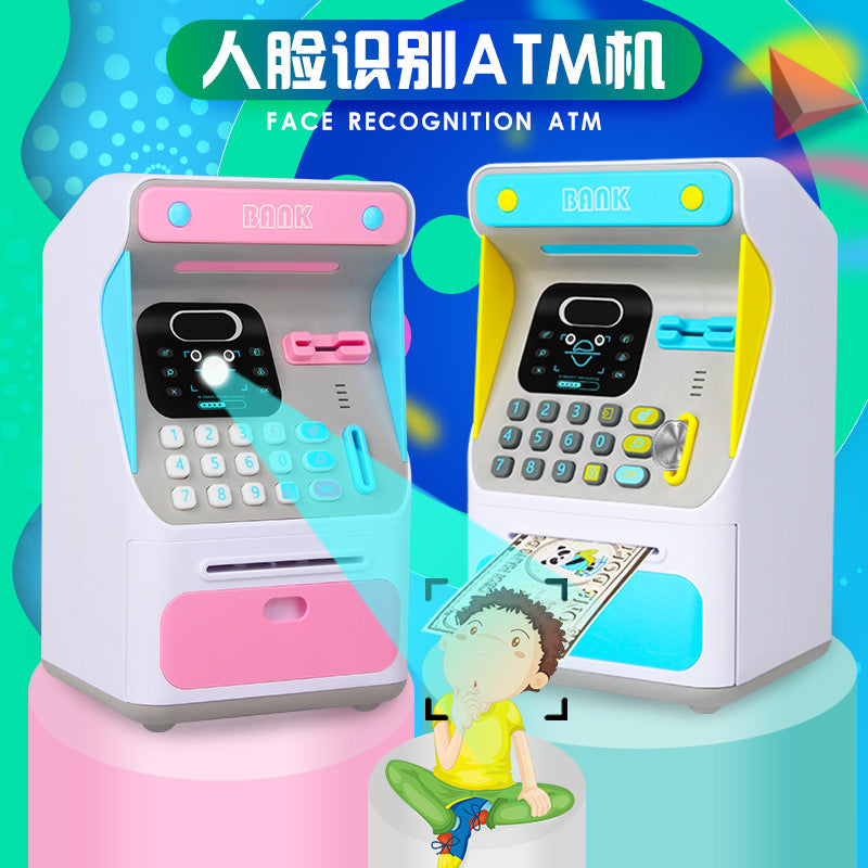 Simulation Face Recognition ATM Cash Deposit Box Simulation Password Automatic Rolling Money Safe Deposit Box Educational Toys