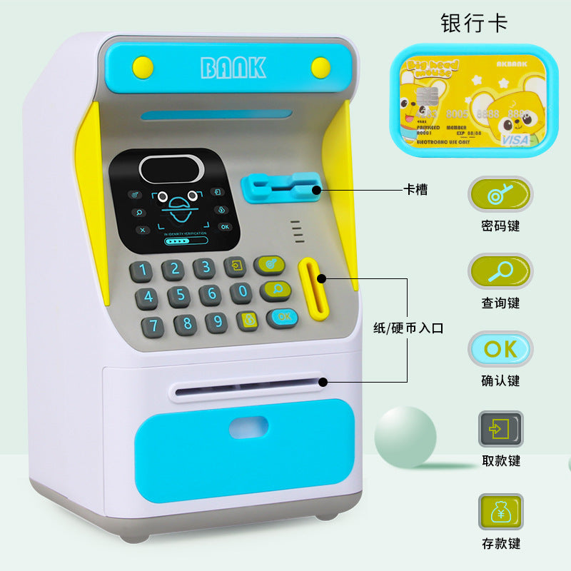 Simulation Face Recognition ATM Cash Deposit Box Simulation Password Automatic Rolling Money Safe Deposit Box Educational Toys