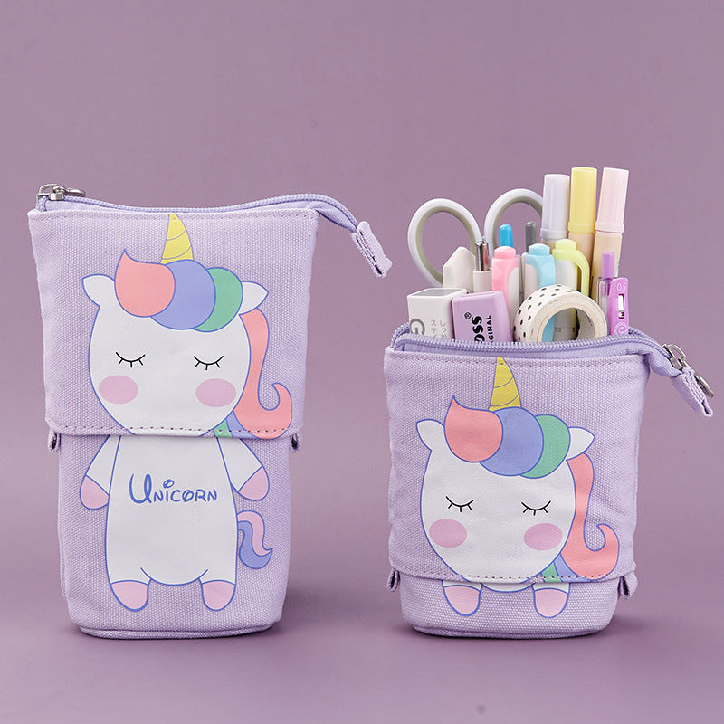 Cute, simple, stylish, multi-functional creative pen holder and pencil case, student stationery, variable drop-down canvas pencil case