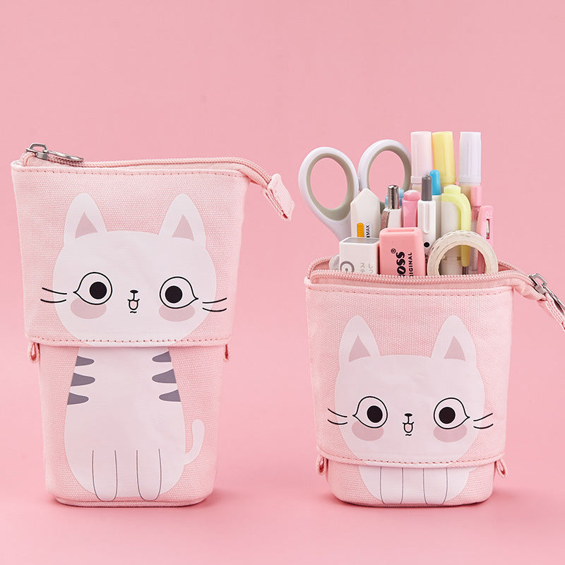 Cute, simple, stylish, multi-functional creative pen holder and pencil case, student stationery, variable drop-down canvas pencil case