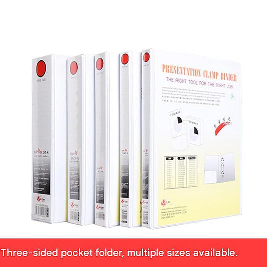 Fudekuai D-type A4 three-sided pocket folder, 2-hole, 3-hole, 4-hole file folder, perforated cardboard folder, loose-leaf folder, white folder