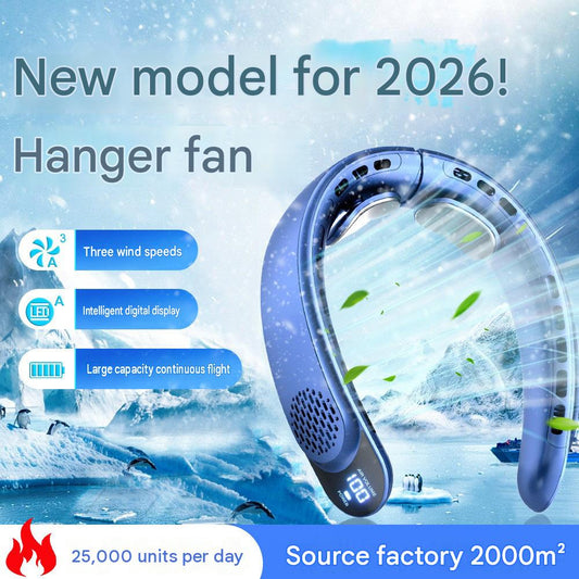 Custom-made lazy gift neck fan, rechargeable, cooling fan, mini USB, large capacity, digital display, bladeless neck fan.