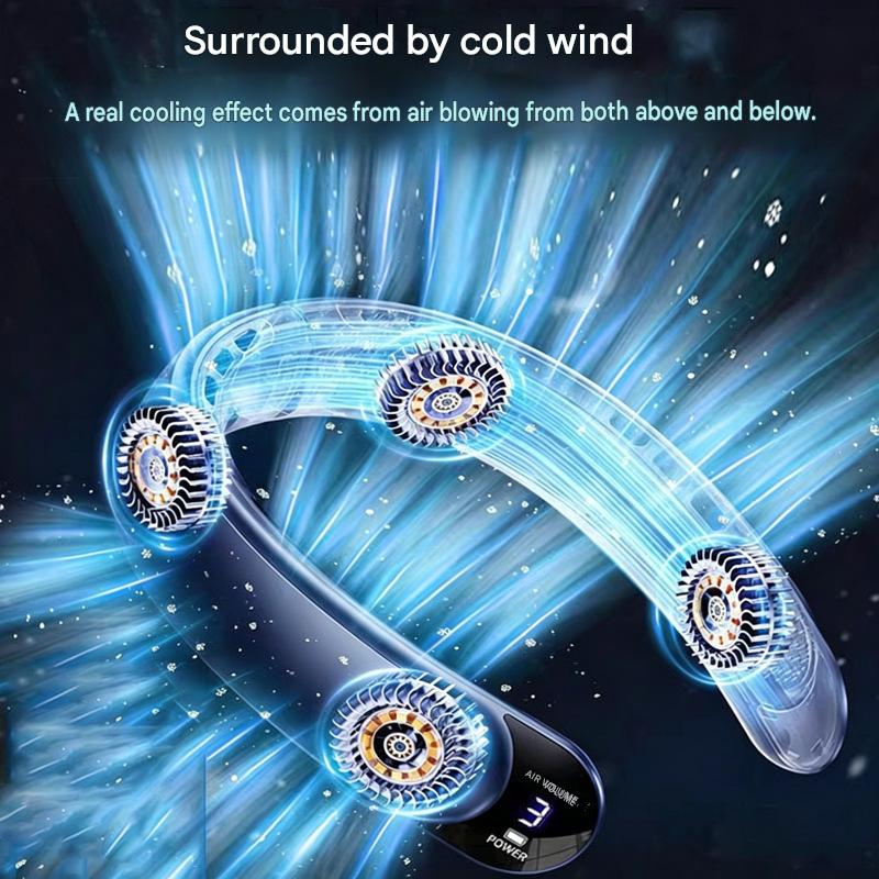 Custom-made lazy gift neck fan, rechargeable, cooling fan, mini USB, large capacity, digital display, bladeless neck fan.