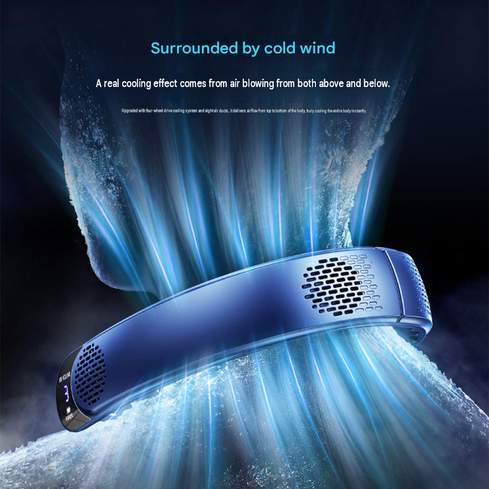 Custom-made lazy gift neck fan, rechargeable, cooling fan, mini USB, large capacity, digital display, bladeless neck fan.