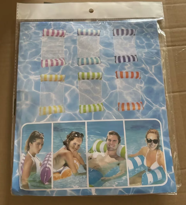 Cross-border spot swimming pool inflatable floating raft, foldable striped floating bed, water park hammock, single lounge chair floating raft