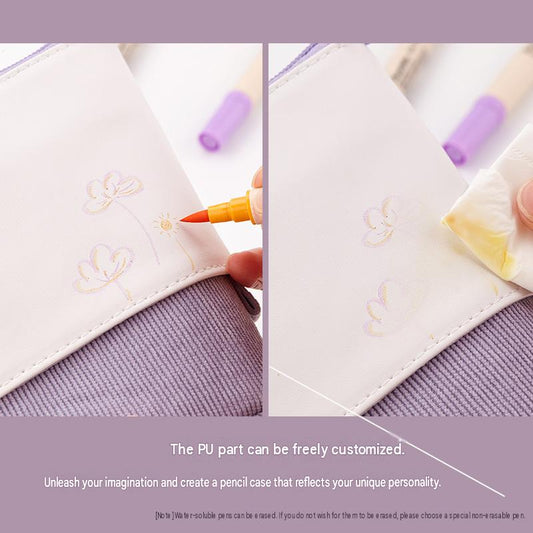 Cute, simple, stylish, multi-functional creative pen holder and pencil case, student stationery, variable drop-down canvas pencil case