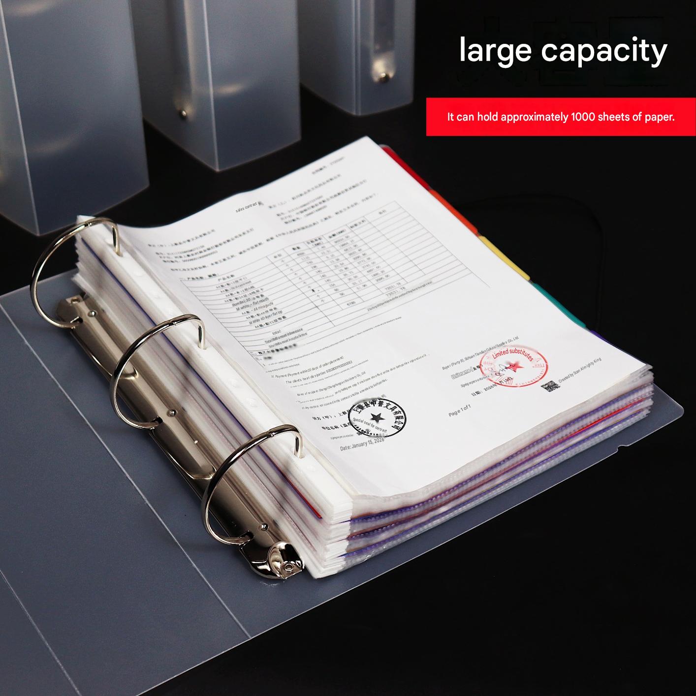 Amazon extra-large capacity A4 punch PP folder, 3-hole transparent binder, document booklet printing logo.