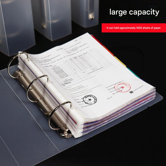 Amazon extra-large capacity A4 punch PP folder, 3-hole transparent binder, document booklet printing logo.