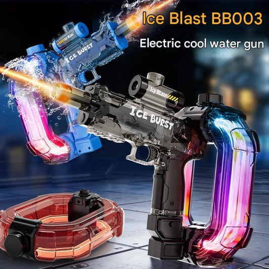 Ice Burst Aurora Electric Continuous Pulse Water Gun with Colorful Lights and Sound Effects, Suitable for Children with Energy Rings