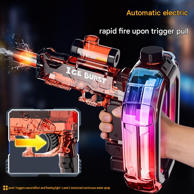 Ice Burst Aurora Electric Continuous Pulse Water Gun with Colorful Lights and Sound Effects, Suitable for Children with Energy Rings