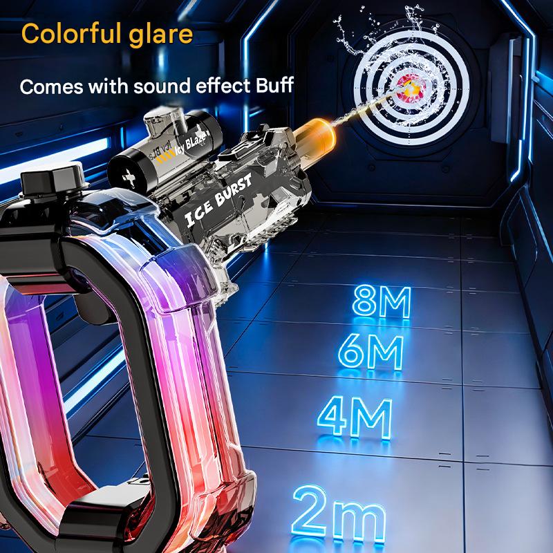 Ice Burst Aurora Electric Continuous Pulse Water Gun with Colorful Lights and Sound Effects, Suitable for Children with Energy Rings