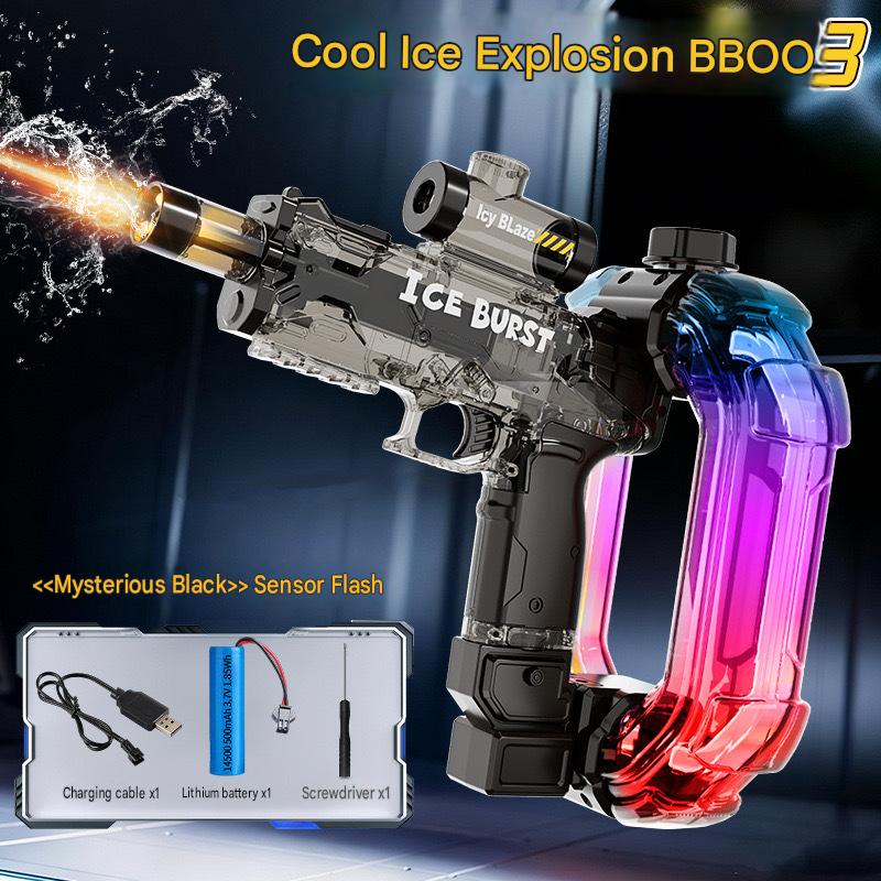 Ice Burst Aurora Electric Continuous Pulse Water Gun with Colorful Lights and Sound Effects, Suitable for Children with Energy Rings