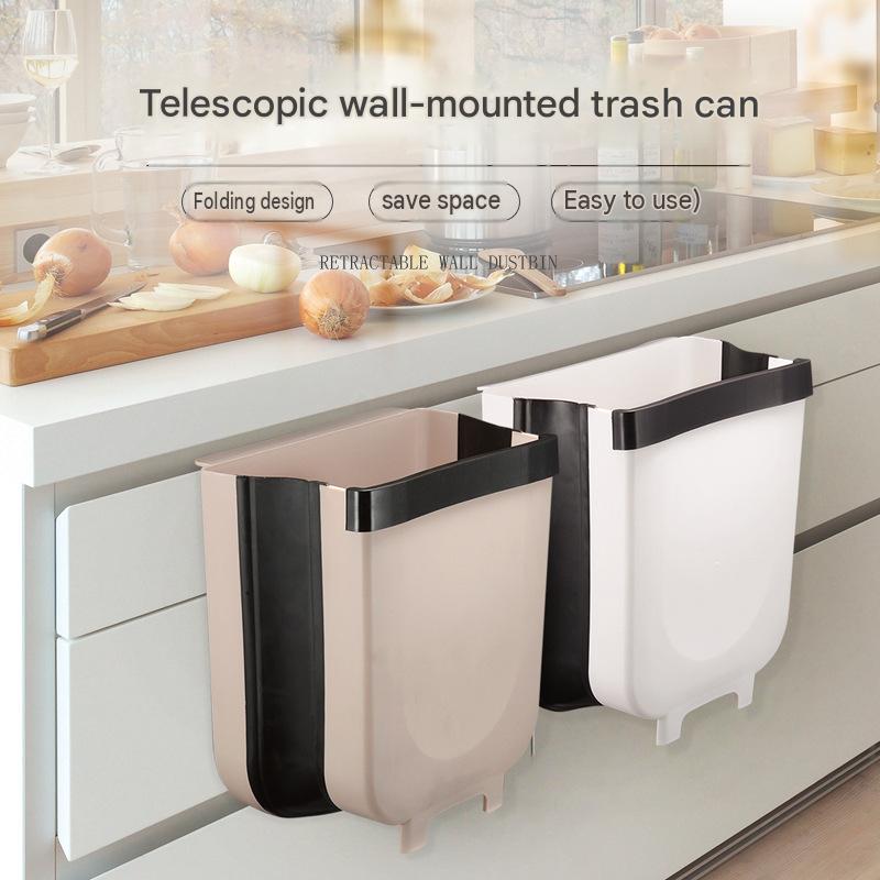 Multifunctional folding trash can Wall-mounted car suspension cabinet retractable trash can Kitchen folding trash can
