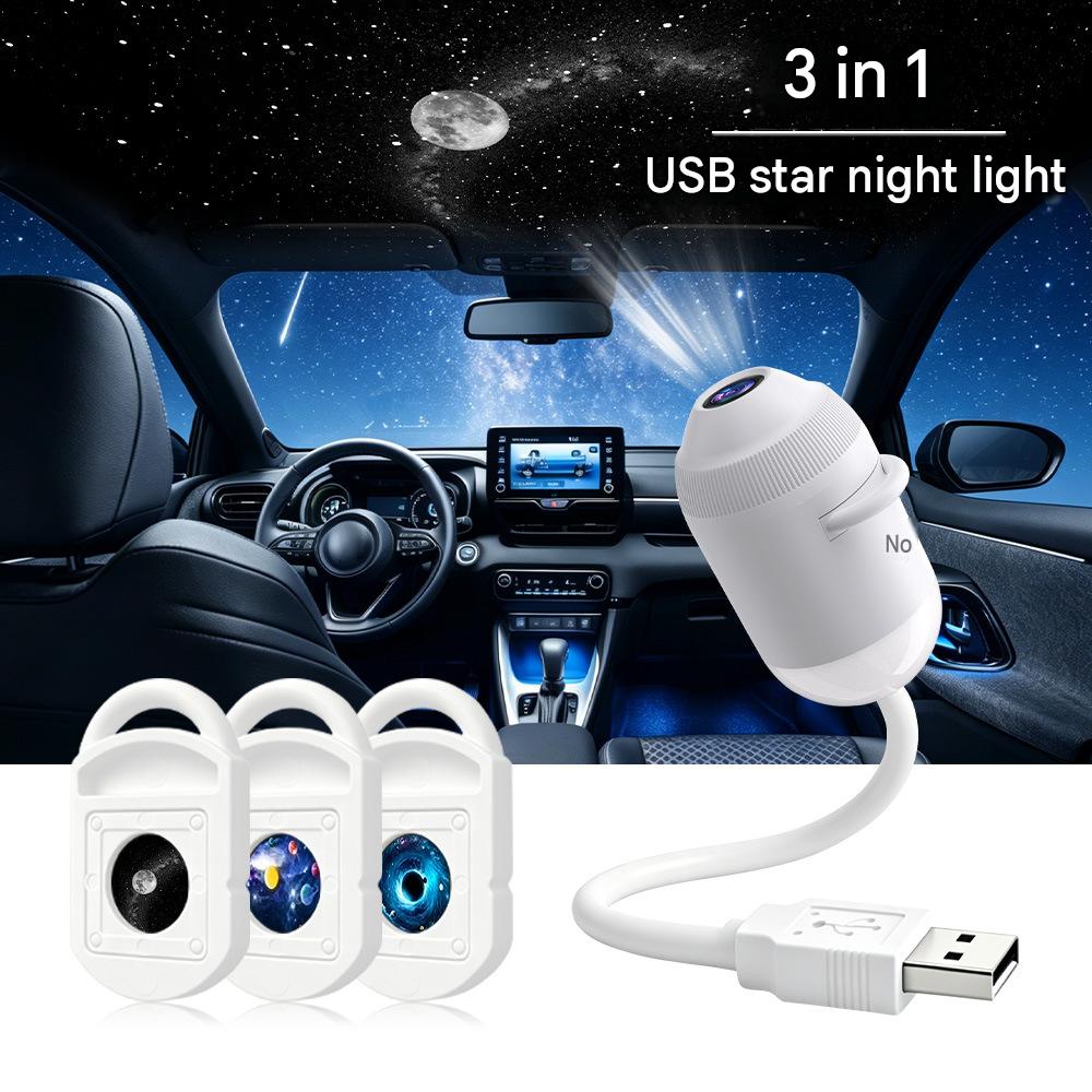 Cross-border best-selling USB starry sky projection light for car interiors, home and bedroom night lights, romantic galaxy LED ambient light