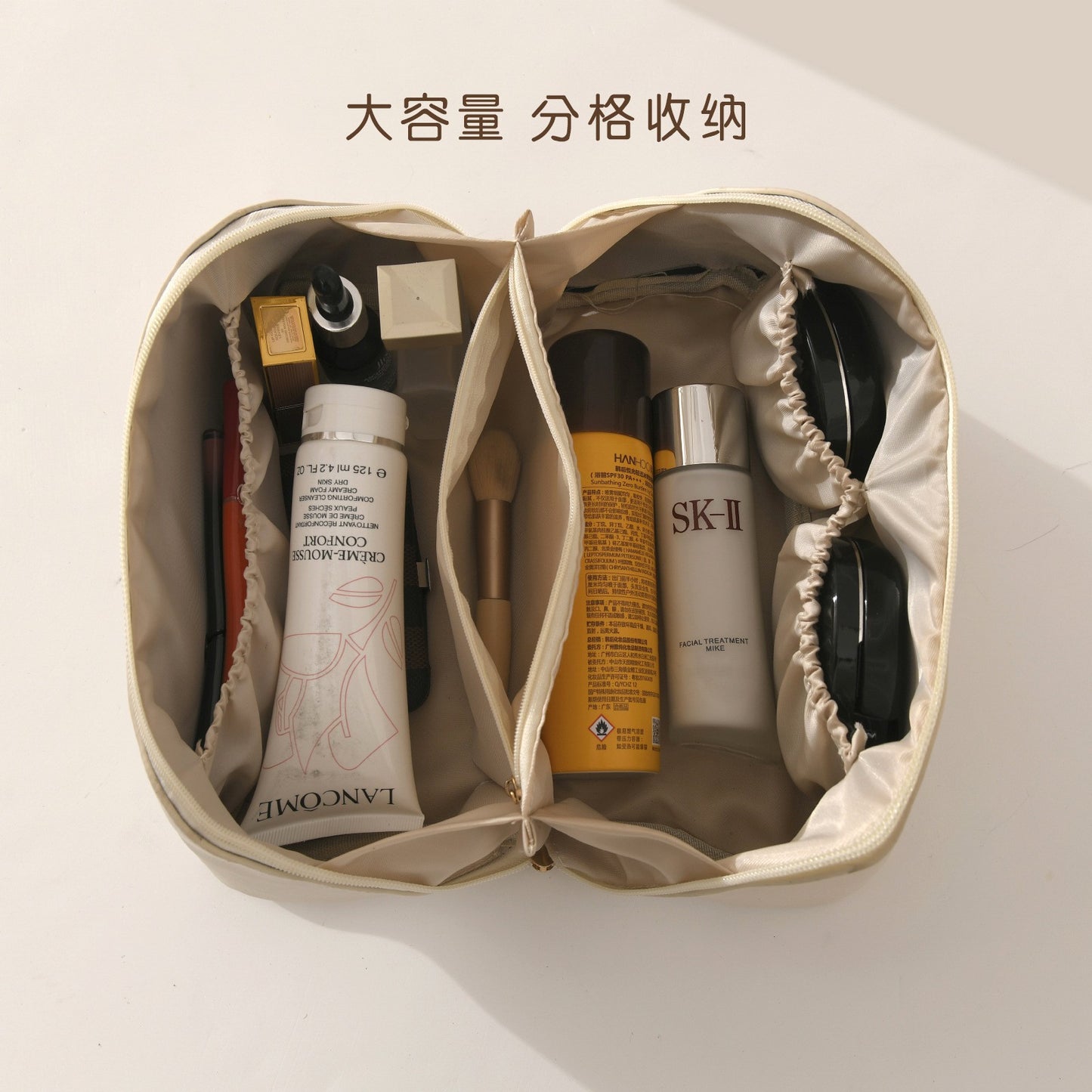 PU organ pillow cosmetic bag female portable large capacity travel portable ins high-end wash makeup storage bag