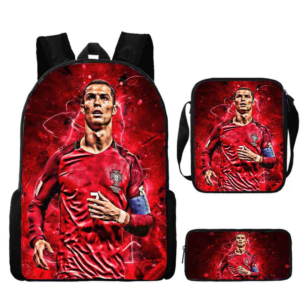 Ronaldo schoolbag boy elementary school student children backpack cross-border hot selling backpack shoulder bag pencil case three-piece set wholesale