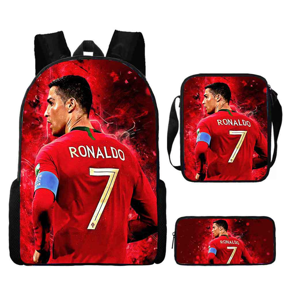 Ronaldo schoolbag boy elementary school student children backpack cross-border hot selling backpack shoulder bag pencil case three-piece set wholesale