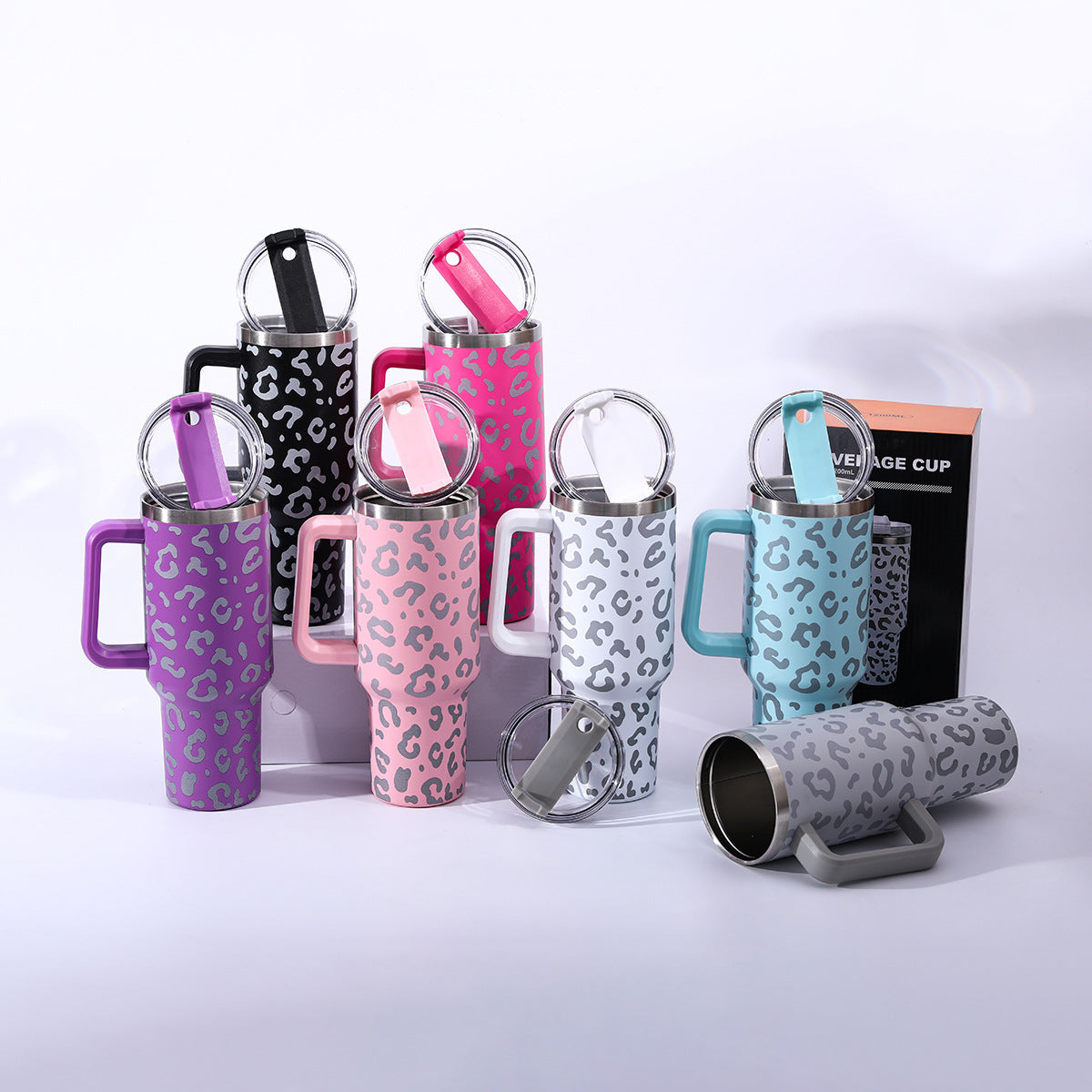 304 stainless steel leopard print handle car cup ice cup portable outdoor travel thermos cup car water cup