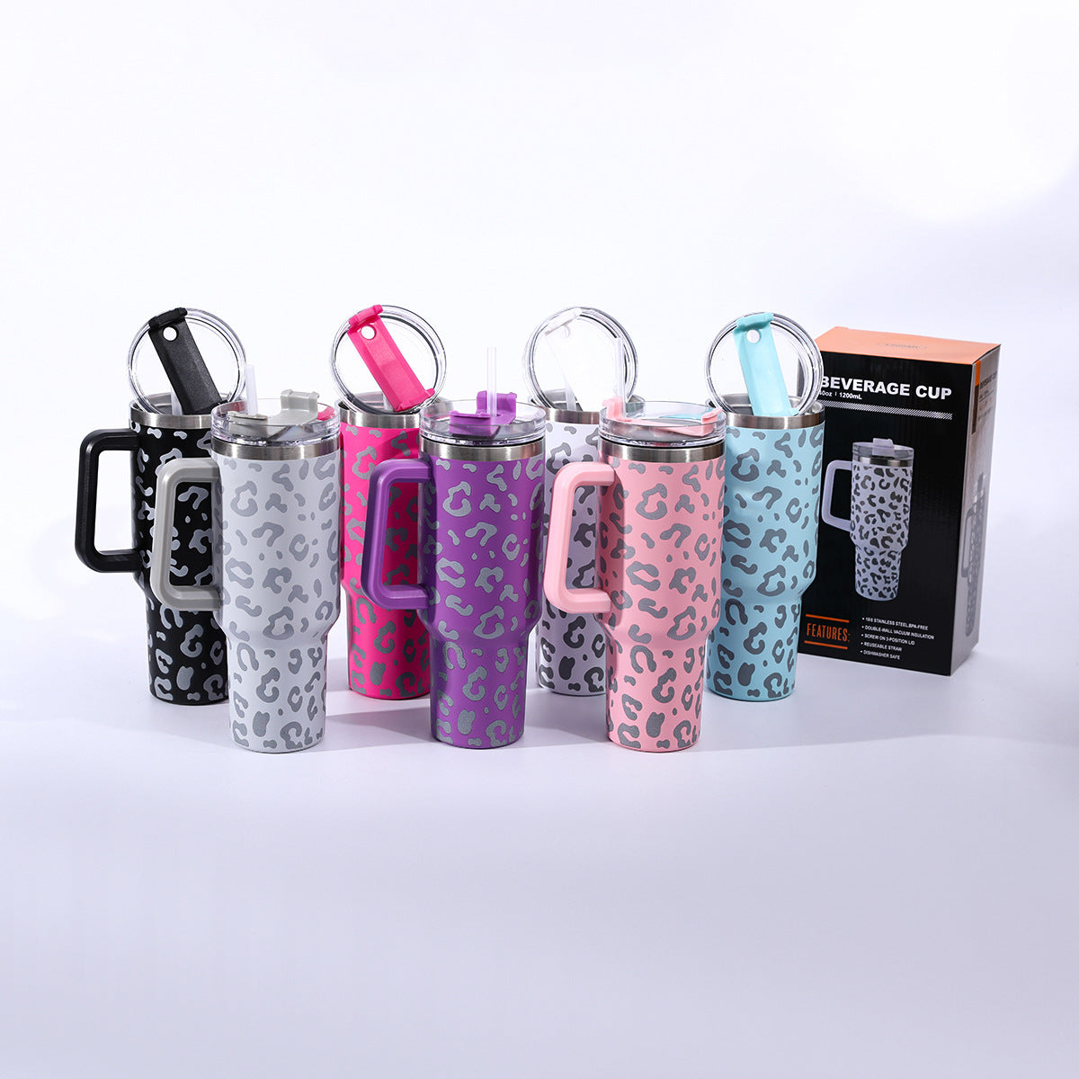 304 stainless steel leopard print handle car cup ice cup portable outdoor travel thermos cup car water cup