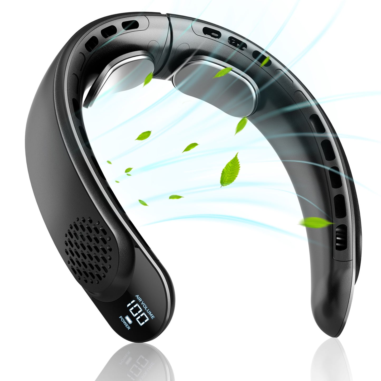 Custom-made lazy gift neck fan, rechargeable, cooling fan, mini USB, large capacity, digital display, bladeless neck fan.