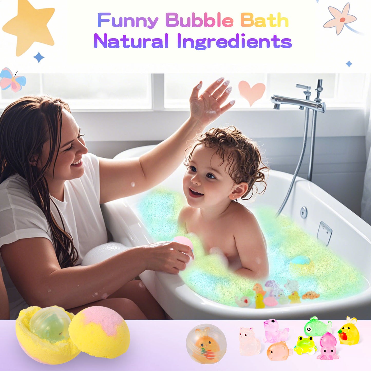 This children's bath bomb set includes a surprise toy and a glow-in-the-dark plush toy, making it a perfect Christmas gift for both boys and girls.