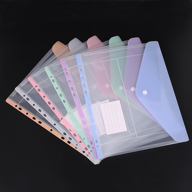 PP transparent 3-hole binder with elastic band and buckle for exam paper storage, sheet music folder, document flipping booklet, and file bag.