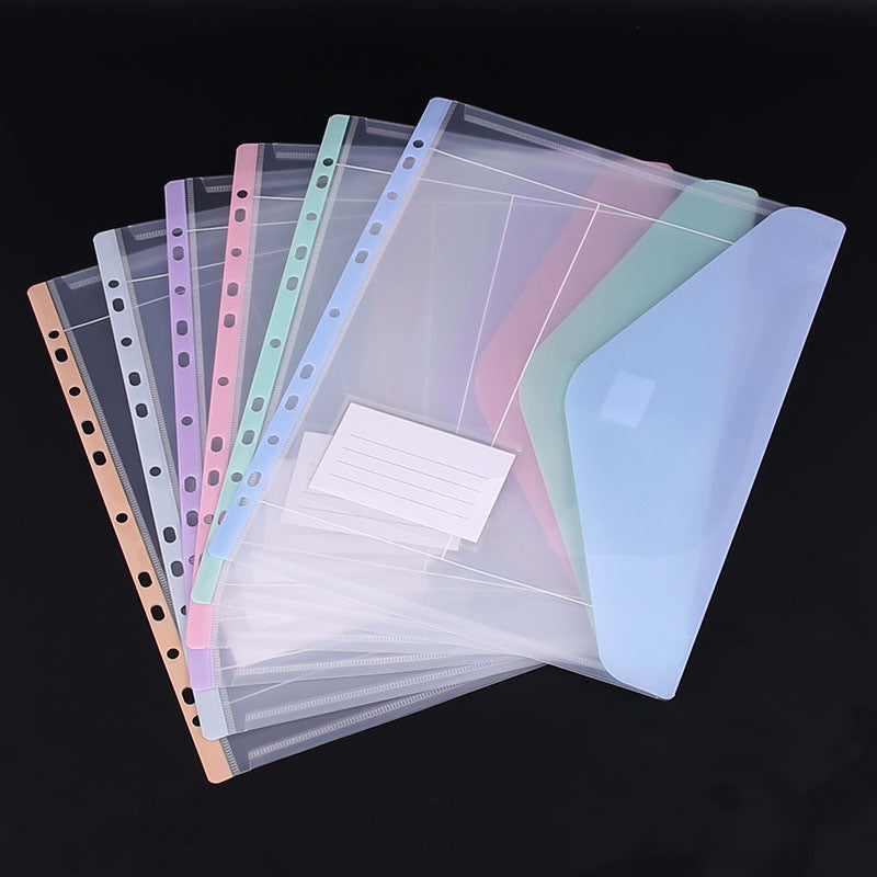 PP transparent 3-hole binder with elastic band and buckle for exam paper storage, sheet music folder, document flipping booklet, and file bag.