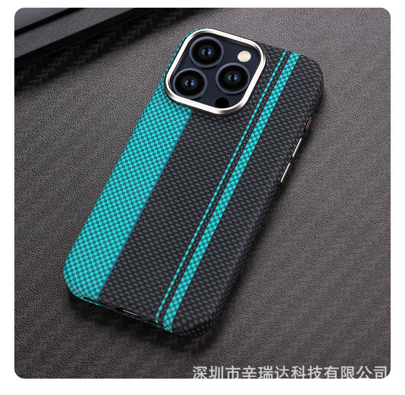 Suitable for iPhone15ProMax mobile phone case Kevlar magnetic hard shell 14 carbon fiber pattern anti-fall protective cover