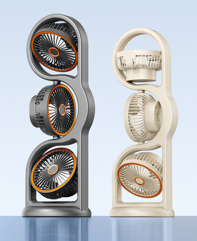 New cross-border desktop fan with multi-functional lighting, outdoor travel, USB charging, three-head fan, office circulation fan.