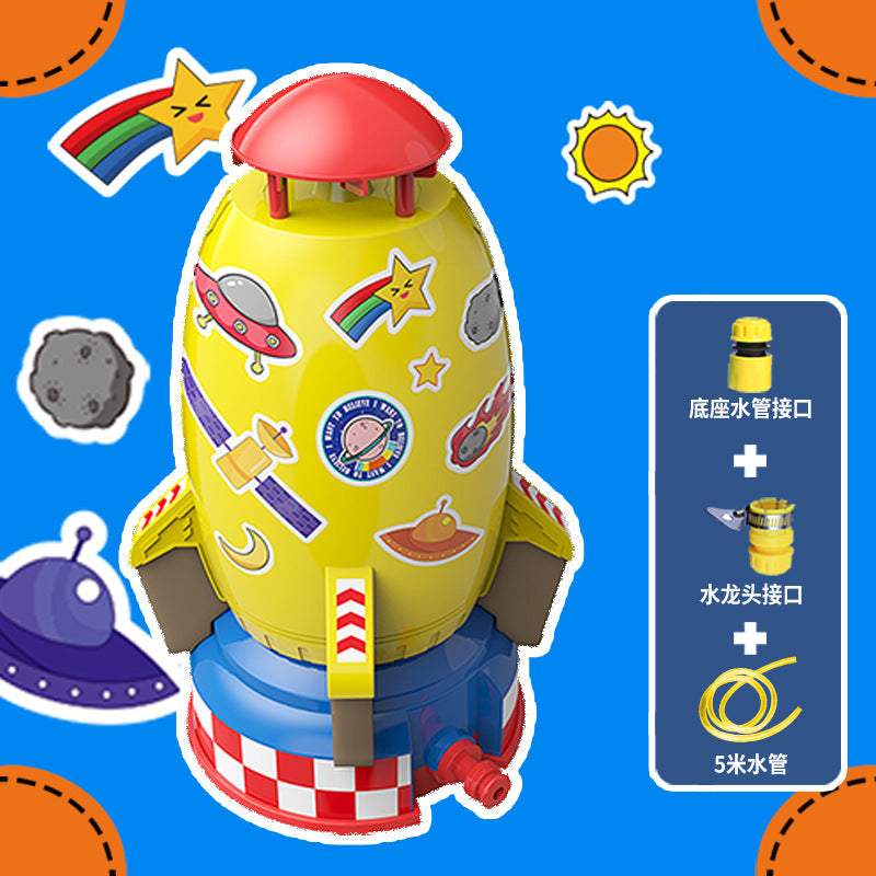 New product cross-border space rocket sprinkler children's rotating flying water toy outdoor water pressure lift-off sprinkler