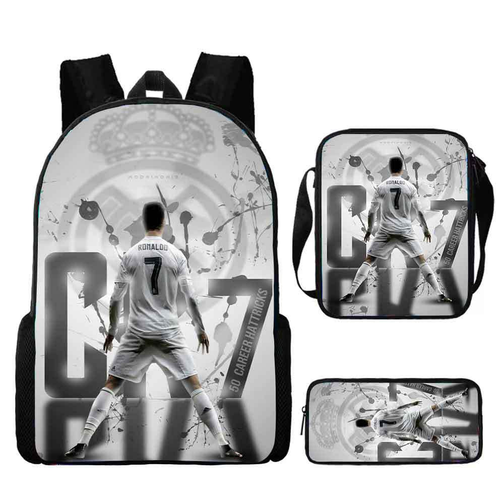 Ronaldo schoolbag boy elementary school student children backpack cross-border hot selling backpack shoulder bag pencil case three-piece set wholesale