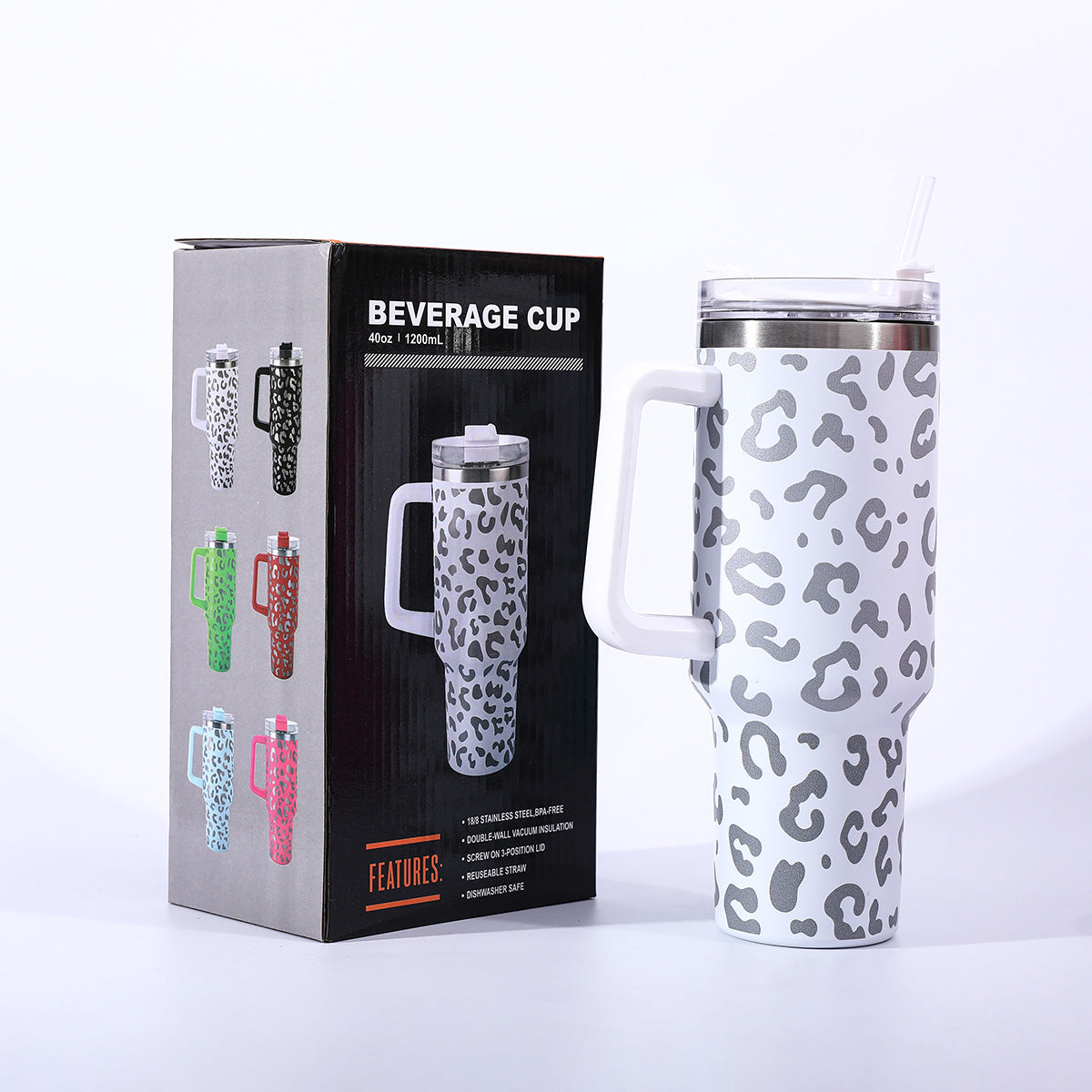 304 stainless steel leopard print handle car cup ice cup portable outdoor travel thermos cup car water cup