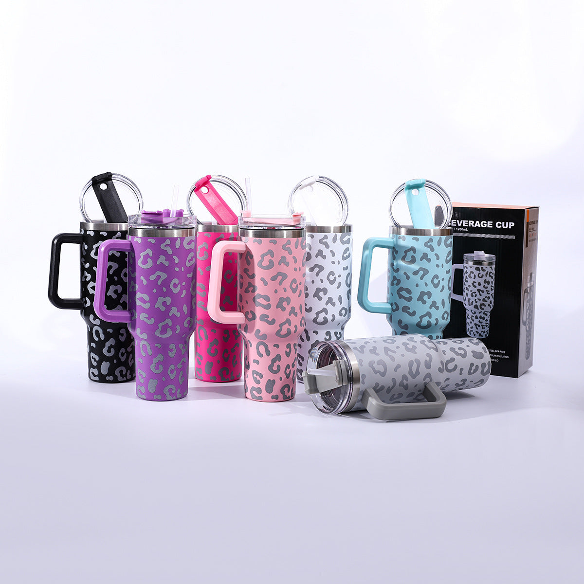 304 stainless steel leopard print handle car cup ice cup portable outdoor travel thermos cup car water cup