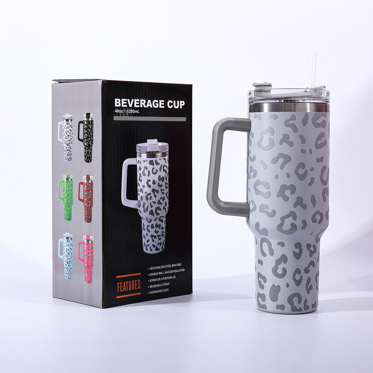 304 stainless steel leopard print handle car cup ice cup portable outdoor travel thermos cup car water cup