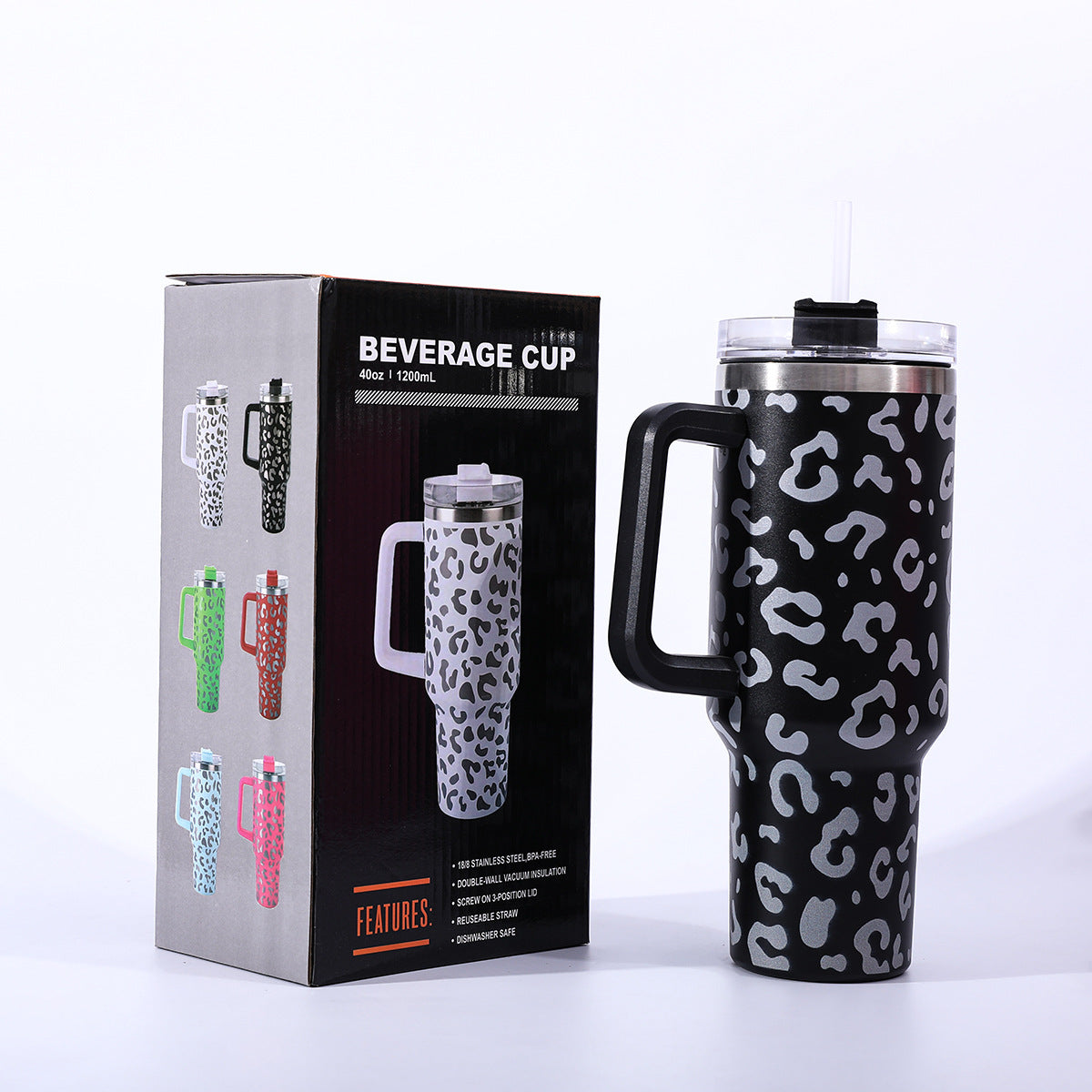 304 stainless steel leopard print handle car cup ice cup portable outdoor travel thermos cup car water cup
