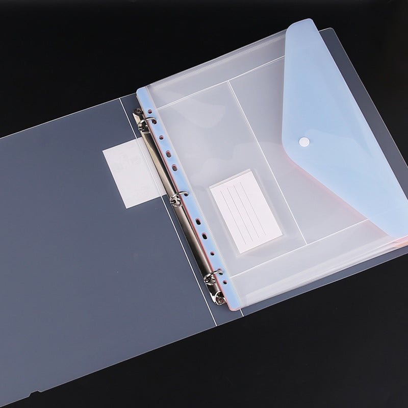 PP transparent 3-hole binder with elastic band and buckle for exam paper storage, sheet music folder, document flipping booklet, and file bag.