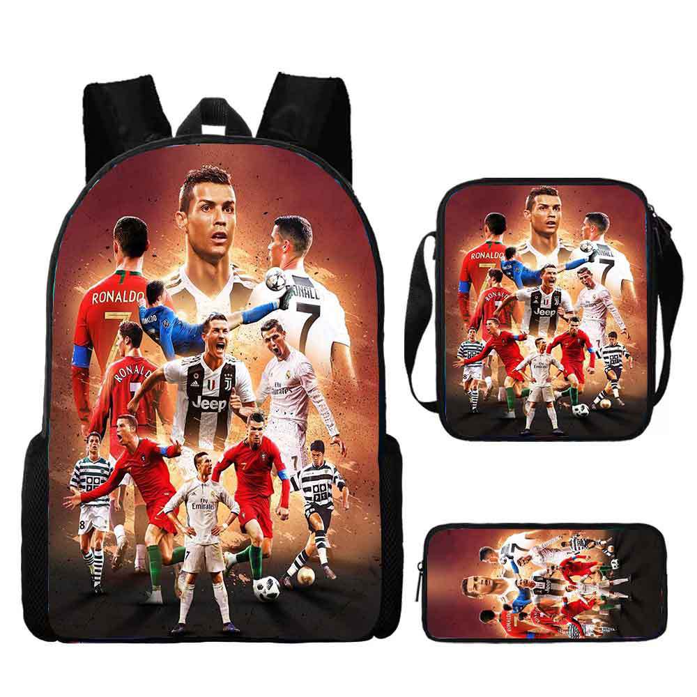 Ronaldo schoolbag boy elementary school student children backpack cross-border hot selling backpack shoulder bag pencil case three-piece set wholesale