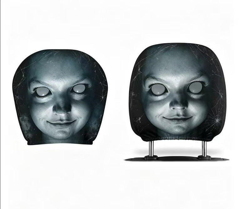 Black and white horror portrait personalized print car headrest covers, universal car interior neck support pillowcases, can be labeled and images can be sent by the customer.