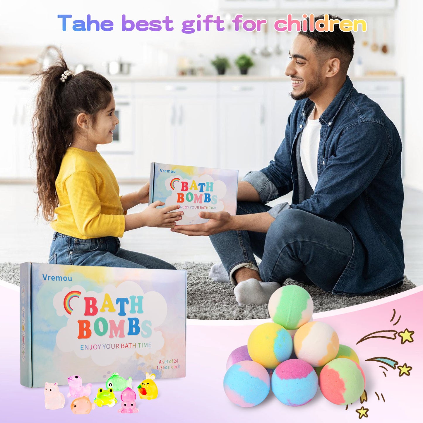 This children's bath bomb set includes a surprise toy and a glow-in-the-dark plush toy, making it a perfect Christmas gift for both boys and girls.
