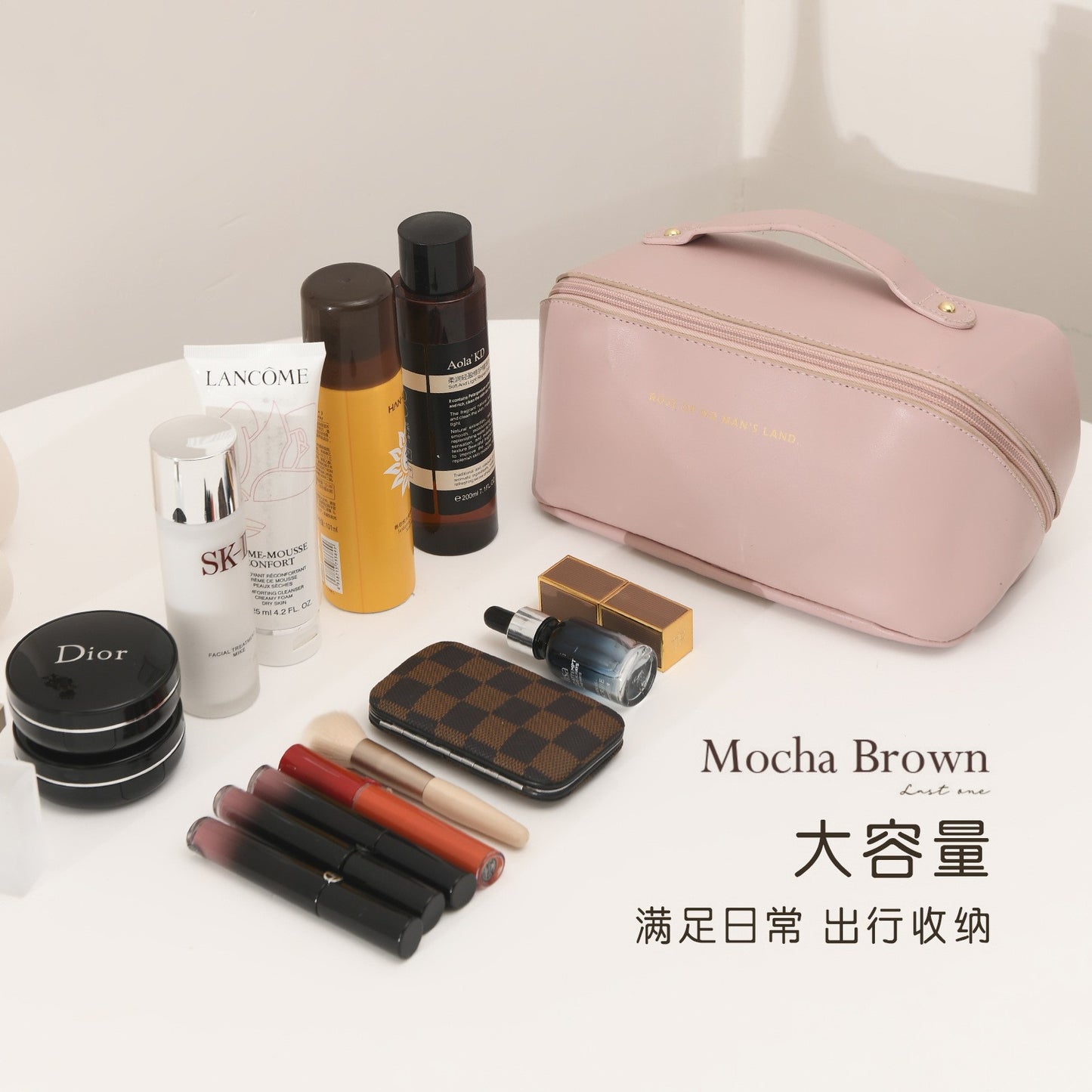 PU organ pillow cosmetic bag female portable large capacity travel portable ins high-end wash makeup storage bag