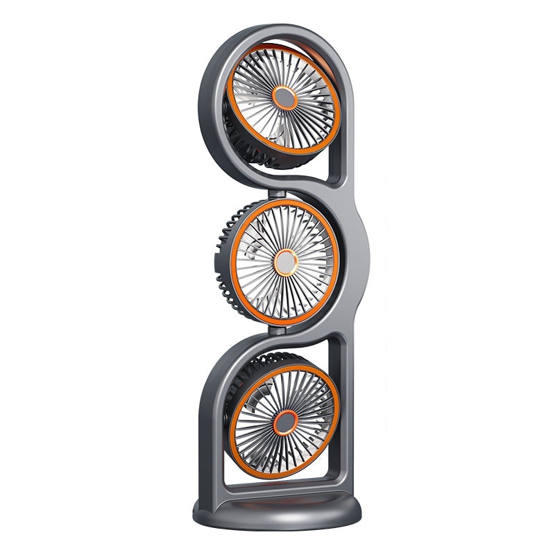 New cross-border desktop fan with multi-functional lighting, outdoor travel, USB charging, three-head fan, office circulation fan.
