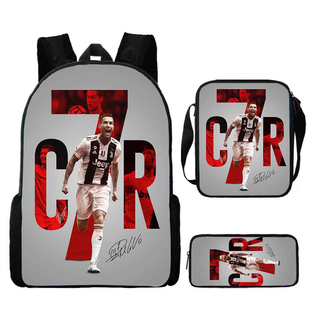 Ronaldo schoolbag boy elementary school student children backpack cross-border hot selling backpack shoulder bag pencil case three-piece set wholesale