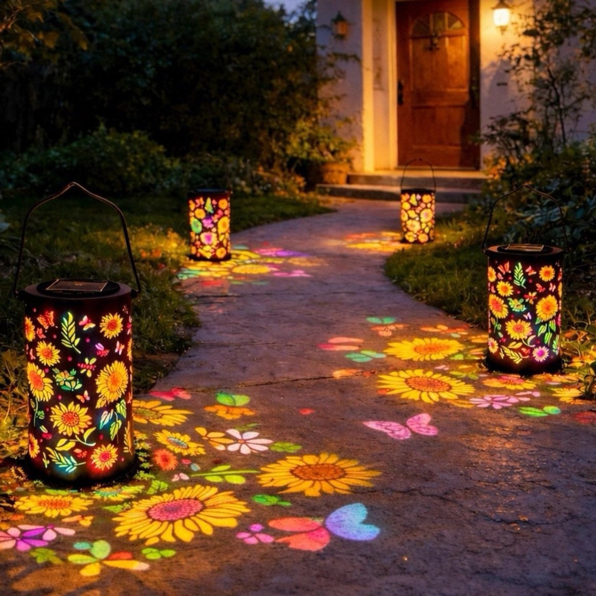 New Sunflower Solar Lantern Balcony Garden Wrought Iron Hollow Hanging Light Outdoor Courtyard Light Decorative Camping Light