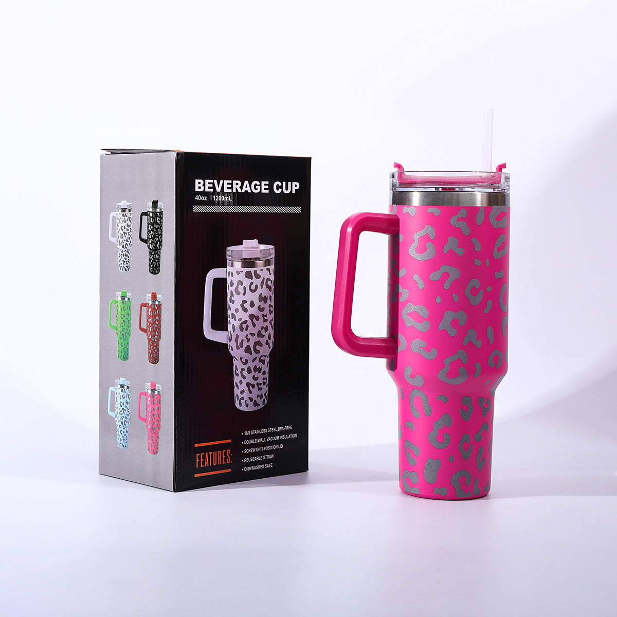 304 stainless steel leopard print handle car cup ice cup portable outdoor travel thermos cup car water cup