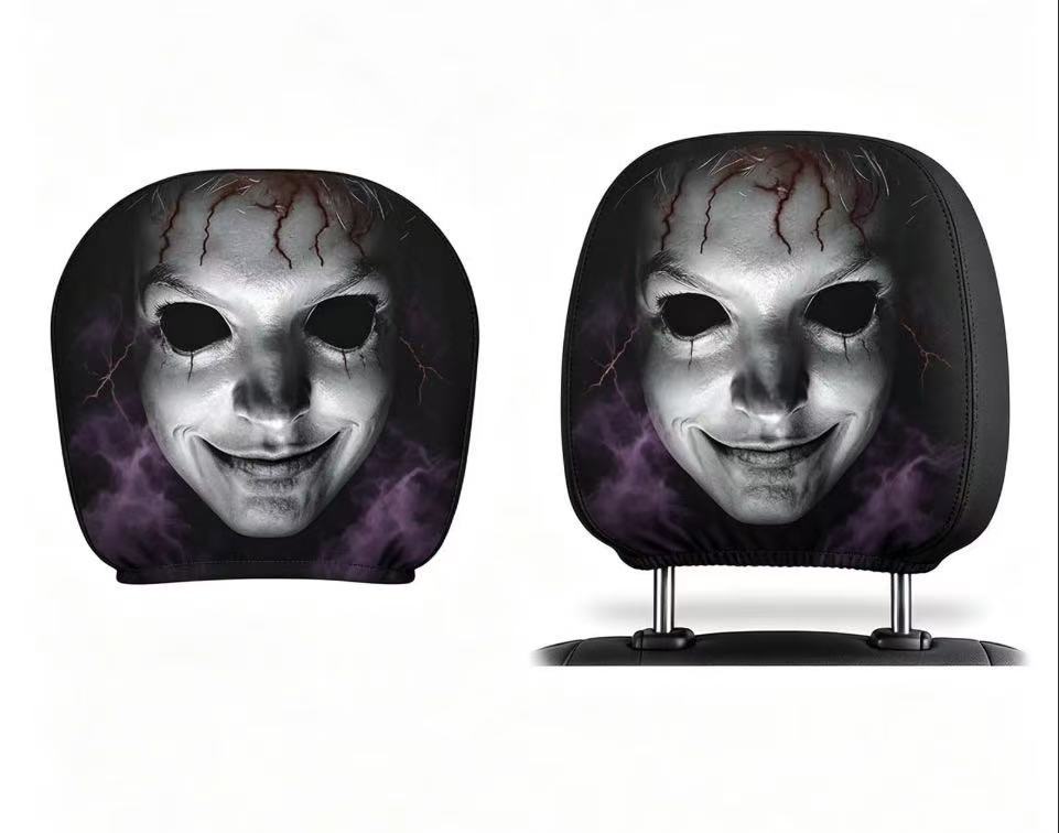 Black and white horror portrait personalized print car headrest covers, universal car interior neck support pillowcases, can be labeled and images can be sent by the customer.