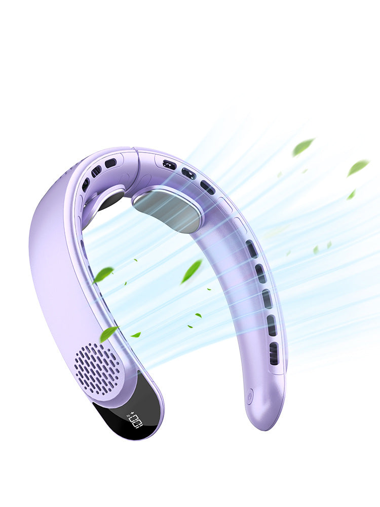 Custom-made lazy gift neck fan, rechargeable, cooling fan, mini USB, large capacity, digital display, bladeless neck fan.