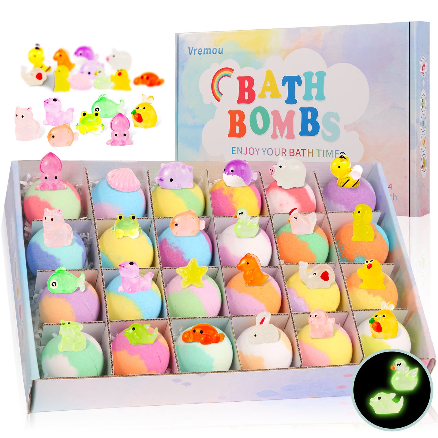This children's bath bomb set includes a surprise toy and a glow-in-the-dark plush toy, making it a perfect Christmas gift for both boys and girls.