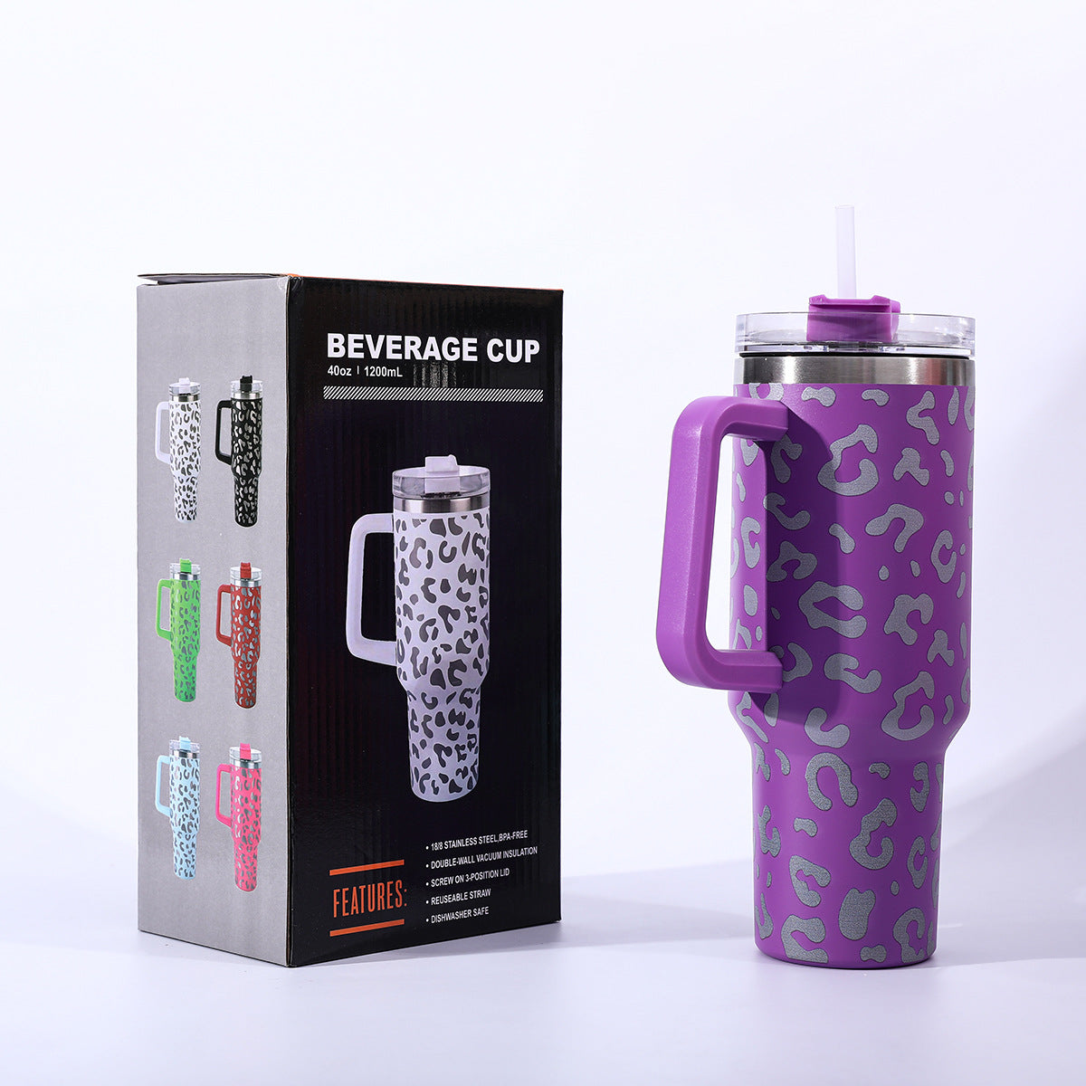 304 stainless steel leopard print handle car cup ice cup portable outdoor travel thermos cup car water cup
