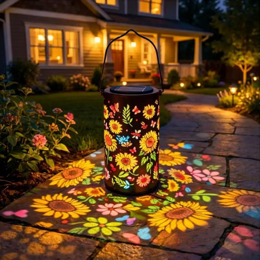 New Sunflower Solar Lantern Balcony Garden Wrought Iron Hollow Hanging Light Outdoor Courtyard Light Decorative Camping Light
